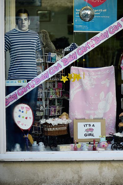 DUNBLANE, SCOTLAND - FEBRUARY 10:  A charity shop decorates it window in Andy Murray's hometown of Dunblane where things have been turned pink to celebrate him becoming a dad yesterday for the first time on February 10, 2016 in Dunblane,Scotland. The tennis star's wife, Kim Sears, gave birth to a girl on Sunday morning.  (Photo by Jeff J Mitchell/Getty Images)