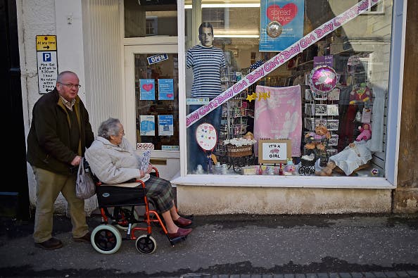 DUNBLANE, SCOTLAND - FEBRUARY 10:  A charity shop decorates it window in Andy Murray's hometown of Dunblane where things have been turned pink to celebrate him becoming a dad yesterday for the first time on February 10, 2016 in Dunblane,Scotland. The tennis star's wife, Kim Sears, gave birth to a girl on Sunday morning.  (Photo by Jeff J Mitchell/Getty Images)