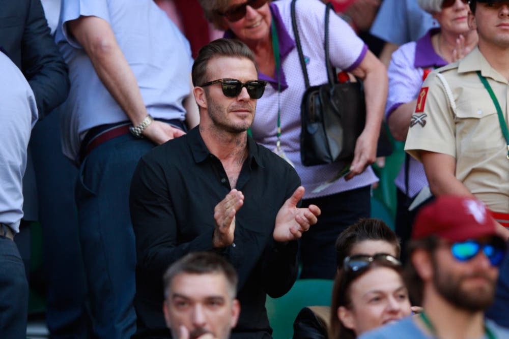 LONDON, ENGLAND - JULY 06:  David Beckham watches on from the stands on day nine of the Wimbledon Lawn Tennis Championships at the All England Lawn Tennis and Croquet Club on July 6, 2016 in London, England.  (Photo by Adam Pretty/Getty Images) ORG XMIT: 596729165 ORIG FILE ID: 545180656