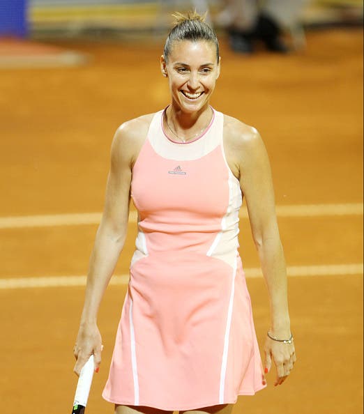 CROATIA, UMAG - JULY 20: Flavia Pennetta former Italian tennis player  smiles during the exhibition match between Donna Vekic and Flavia Pennetta at the ATP 27th Konzum Croatia Open Umag tournament at the Stadion Stella Maris, on July 20, 2016. (Photo by Andrea Spinelli/Corbis via Getty Images)