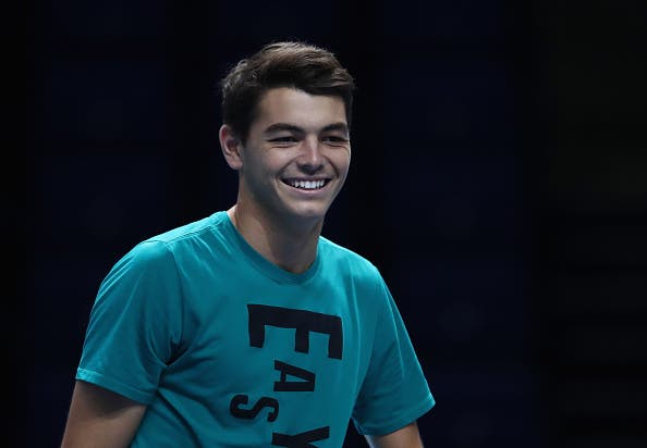 LONDON, ENGLAND - NOVEMBER 11: Taylor Fritz of USA in a practice session during previews for the Barclays ATP World Tour Finals at O2 Arena on November 11, 2016 in London, England. (Photo by Julian Finney/Getty Images)