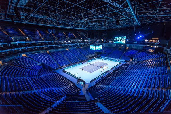 THE O2, LONDON, UNITED KINGDOM - 2016/11/12: Practice in an empty O2 Arena the day before the ATP Finals start. (Photo by Alberto Pezzali/Pacific Press/LightRocket via Getty Images)