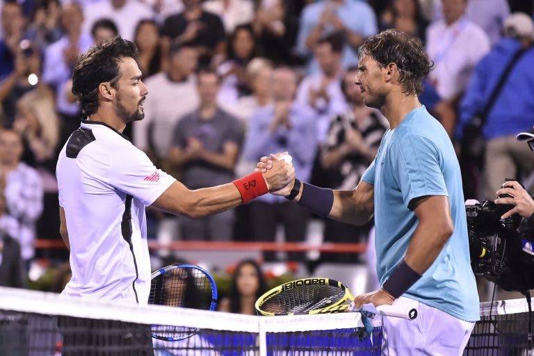 Preocupado, Nadal aconselhou Fognini sobre a sua lesão ainda à rede