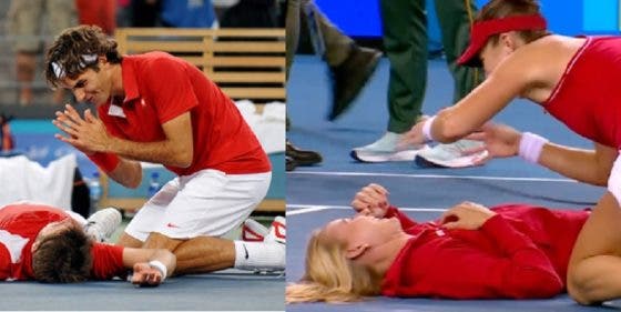 Bencic e Teichmann imitaram celebração ‘dourada’ de Federer e Wawrinka