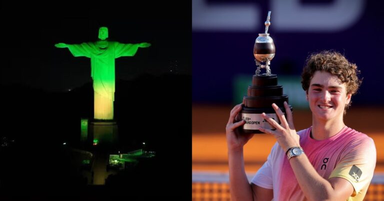 Cristo Redentor é iluminado em verde e amarelo em homenagem a João Fonseca