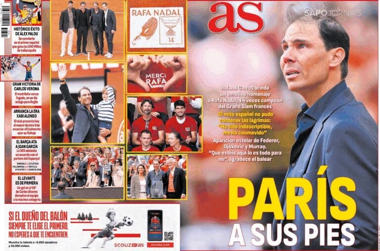Homenagem a Nadal enche as capas de jornais em Espanha e França
