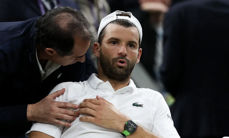 SURREAL: Dimitrov lesiona-se e desiste quando liderava por 6-3, 7-5, 2-2 diante de Sinner em Wimbledon
