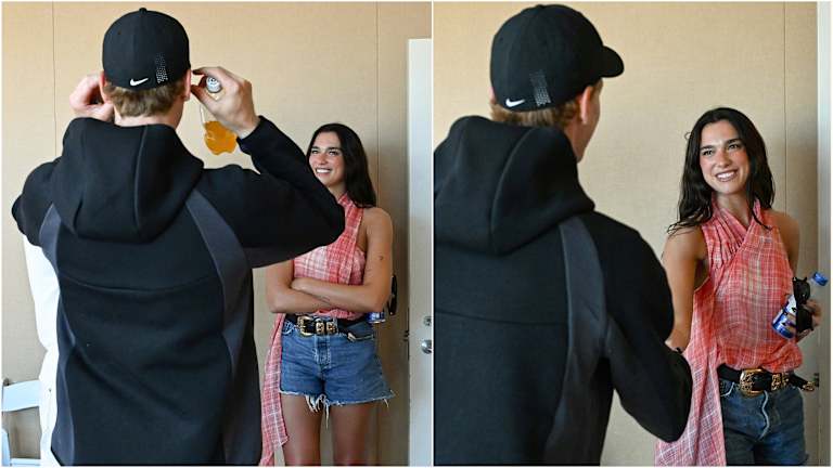 [VÍDEOS E FOTOS] Dua Lipa foi a Indian Wells, ficou desolada com derrota de Alcaraz e conheceu… Sinner